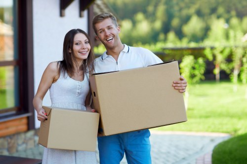 Efficiently organized moving van with packed boxes